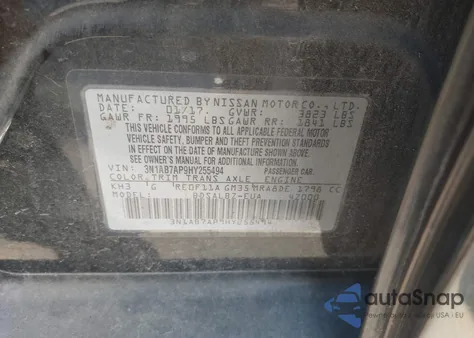 2017 Nissan Sentra S from USA, damaged, VIN 3N1AB7AP9HY255494